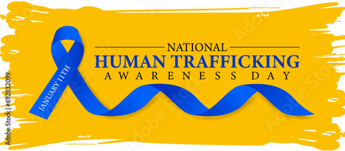 National human trafficking awareness day and 11th of January  . Blue ribbon awareness and text. Vector illustration. Banner, poster, card, background design.