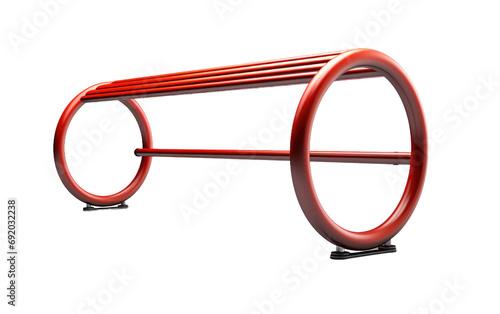 Modern red metal bike rack, tubular steel bicycle parking stand, urban outdoor cycle storage infrastructure design isolated on Transparent Background