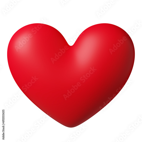 3d realistic red heart shape on white background. Love concept for Valentine's day. 3d rendering 
