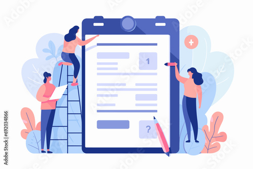 To do list and planning checklist concept. Checking on paper to do list, Daily task or agreement, Clipboard, Flat design style. Isolated vector illustration