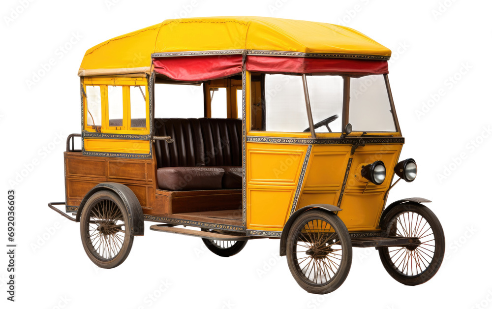 Yellow Color Stunning Rickshaw on White or PNG Transparent Background.