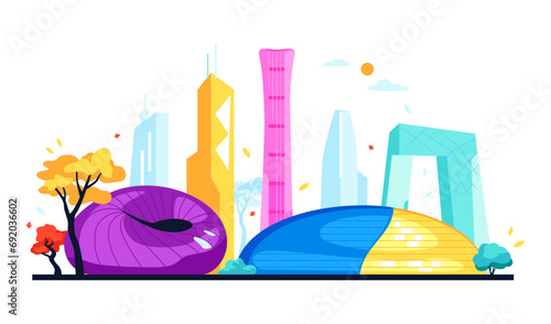 Art and business centers of China - modern colored vector illustration photo