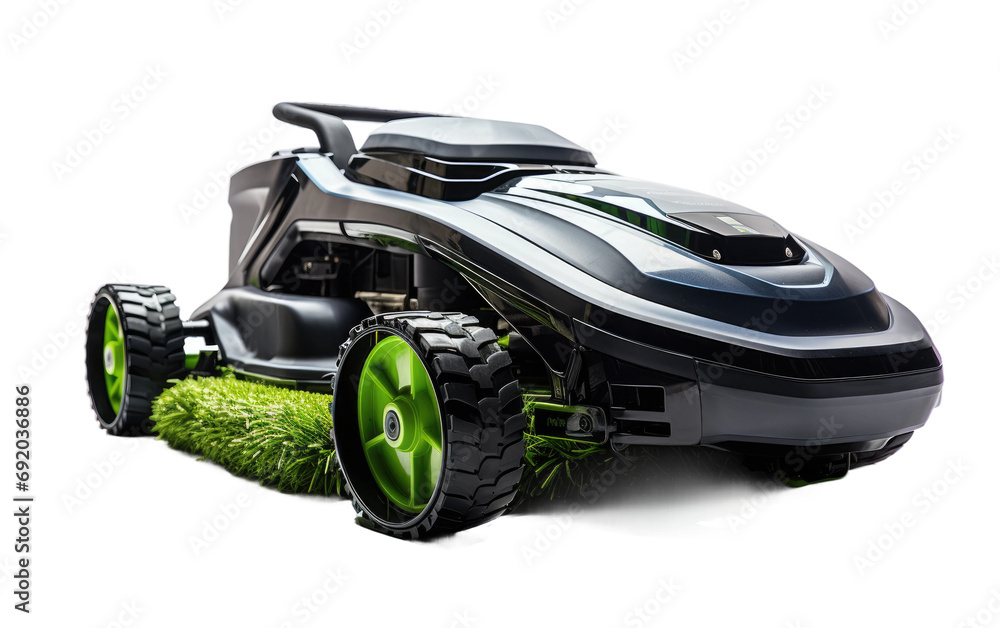 Modern Stylish Robotic Lawn Mower on White or PNG Transparent Background.