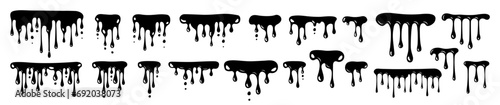 Black melting paint abstract elements. Border and Drips Ink