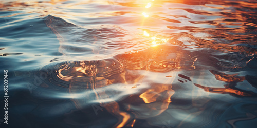 surface de l'eau reflétant les rayons du soleil, ondulations du courant et bulles d'air photo