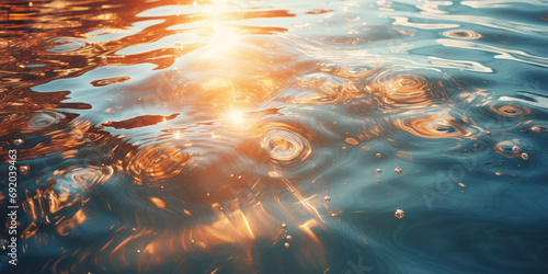 surface de l'eau reflétant les rayons du soleil, ondulations du courant et bulles d'air photo