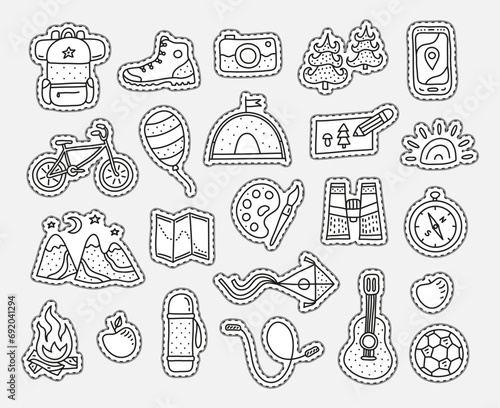 Set of kids camp, outdoor stickers.