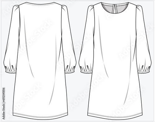 LONG SLEEVES SHEATH DRESS WITH LONG SLEEVES DETAIL DESIGNED FOR WOMEN AND YOUNG WOMEN IN VECTOR ILLUSTRATION 