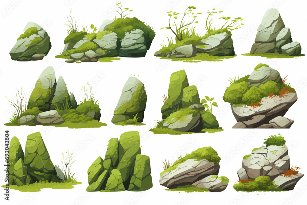 Fototapeta premium Rocks with moss isolated vector style