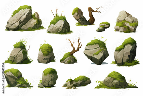 Rocks with moss isolated vector style