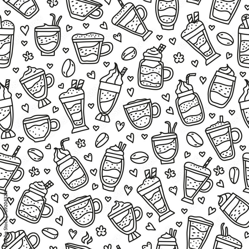 Seamless pattern with coffee drinks.