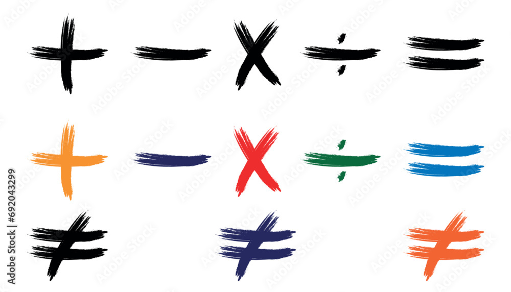 Mathematical vector brushes symbolize plus, minus, multiplication ...