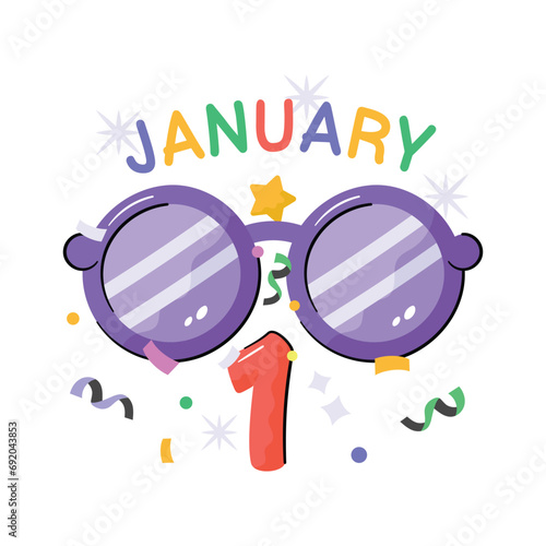 Happy new year sticker in flat hand drawn style, ready for premium use