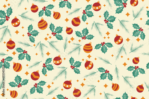 Christmas seamless pattern with fir branches, and berries for greeting cards, Christmas, designs, backgrounds, wallpaper, fabric, wrapping paper, etc.