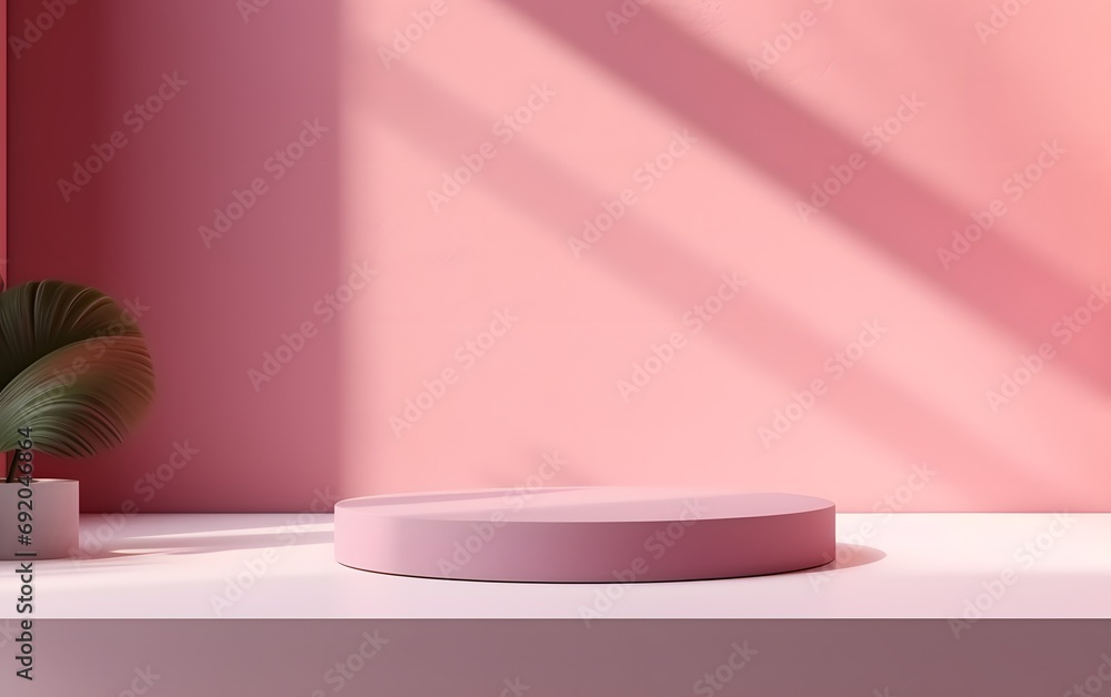 Minimalist Pink Podium with Shadow Background for Product Display or Mockup Minimalist Pink Podium with Shadow Background for Product Display or Mockup