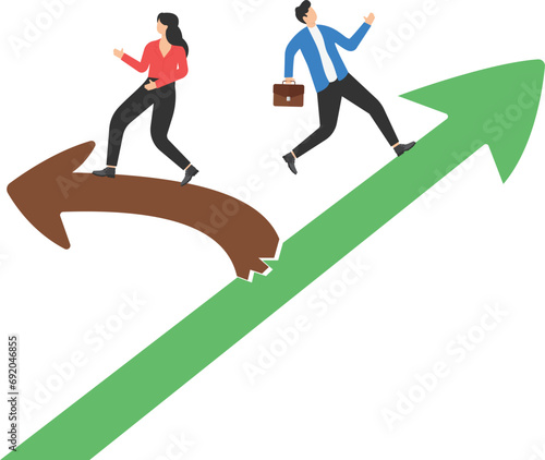 Withdrawal from business due to team conflict, different target direction, member discord concept. Businesswoman walking away from the direction of coworker to her own way.

