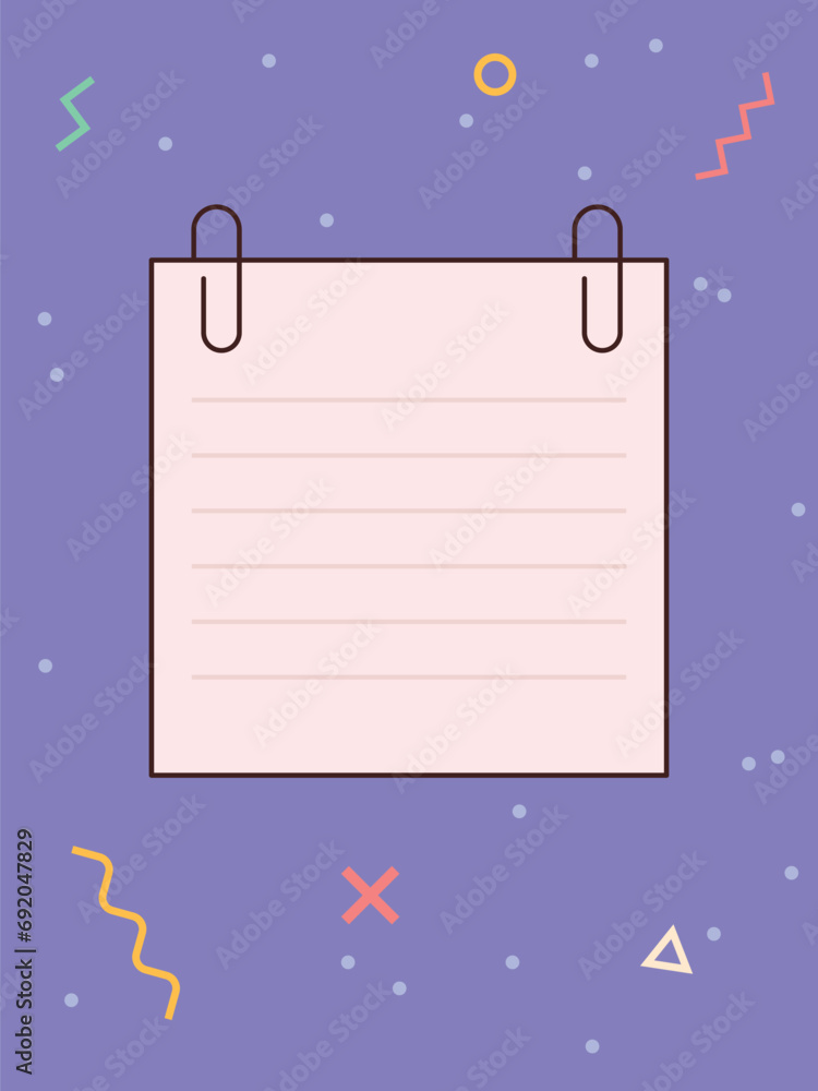 Note template with place for your text. Vector illustration in a memphis style Note template with place for your text. Vector illustration in a memphis style