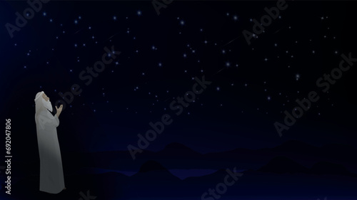 Abraham, And he brought him outside and said, Look toward heaven, and number the stars, if you are able to number them. Then he said to him, So shall your offspring be.Biblical vector illustration.  photo