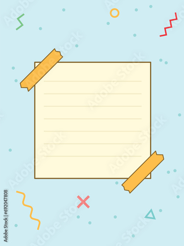 Note template with place for your text. Vector illustration in a memphis style