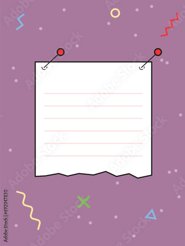 Note template with place for your text. Vector illustration in a memphis style