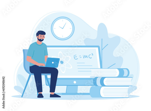 man studying science on the internet concept flat illustratiuon photo