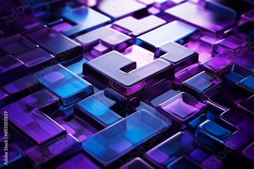 An abstract puzzle background featuring digital technology. Purple banner concept, abstract tech, innovation, and future data. photo