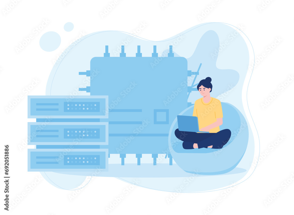 Obraz premium the system automatically backs up data with the cloud concept flat illustratiuon
