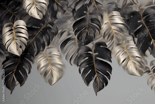 Tropical palm leaves. abstract tropical floral pattern background. golden and black leaves