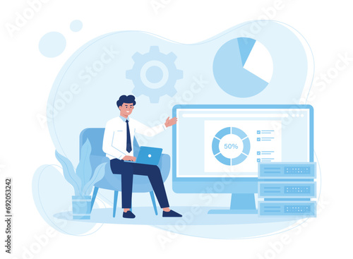 hosting technology server maintenance services, database storage concept flat illustratiuon