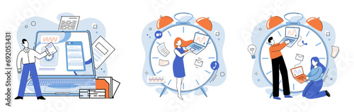 Busy employee vector illustration. The career busy employee often involves high levels stress and pressure The busy employees anxiety increases as workload piles up The serious nature job adds