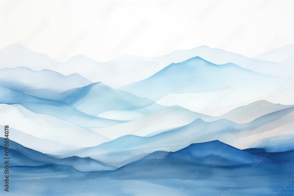 Abstract blue drawing hill background illustration mountains landscape watercolor nature view sky background