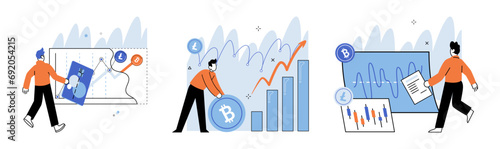 Crypto market. Vector illustration. Earning potential in crypto market is directly linked to market conditions and investment choices Investing capital in crypto assets requires careful consideration