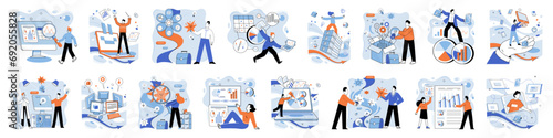Smart business vector illustration. Aspiration fuels growth in landscape smart business Intelligence guides ship through sea smart management Performance peaks with implementation smart strategies