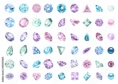 Gemstone ClipArt. Vector diamonds and pearls. Rhinestones bundle