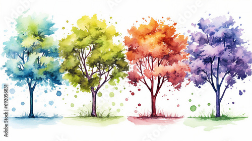Hand-Painted Four Seasons Illustration  Vibrant and Colorful Nature Artwork - Creative Concept for Backgrounds and Artistic Designs Reflecting the Beauty of Autumn  Winter  Spring  and Summer.