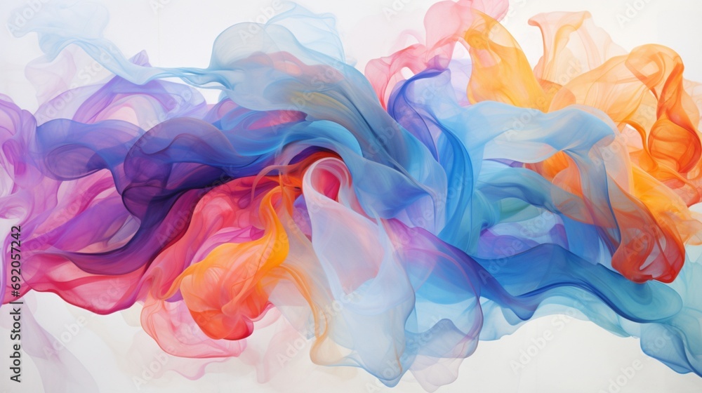 a visually striking composition of colorful smoke swirling and intertwining, creating a vibrant and abstract spectacle against a neutral backdrop.