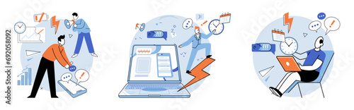 Busy employee vector illustration. The serious nature job adds to stress and pressure faced by employees The constant stress being busy affects mental and physical well being employee Each task adds