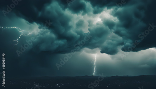 Dark and Dramatic Night Sky with Storm Clouds and Lightning: A Fantasy or Horror Concept