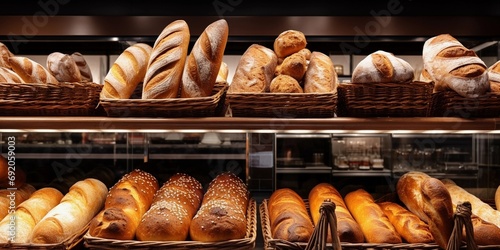 bread, baguette in a bakery