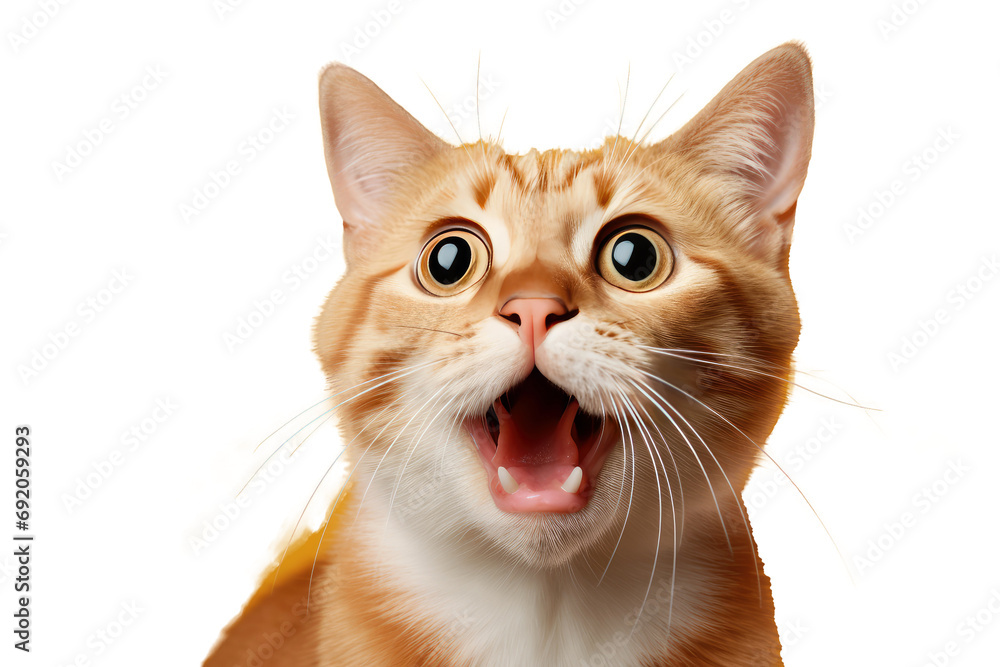Studio portrait of funny and excited cat face showing shocked or surprised expression isolated on transparent png background. Studio portrait of funny and excited cat face showing shocked or surprised expression isolated on transparent png background.