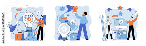 Smart business vector illustration. Progress, road leading to destination smart business success Creative thinking, fuel igniting flame smart business innovation Intelligence, maestro conducting