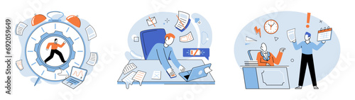 Busy employee vector illustration. The busy employees career is filled with high pressure situations and demanding tasks The constant stress job affects mental well being busy employee The deadline