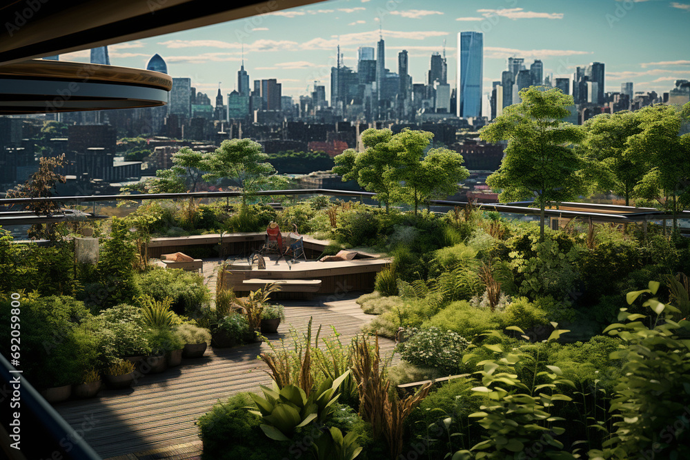 Picture of Landscape architect designing a rooftop garden for an urban building ...