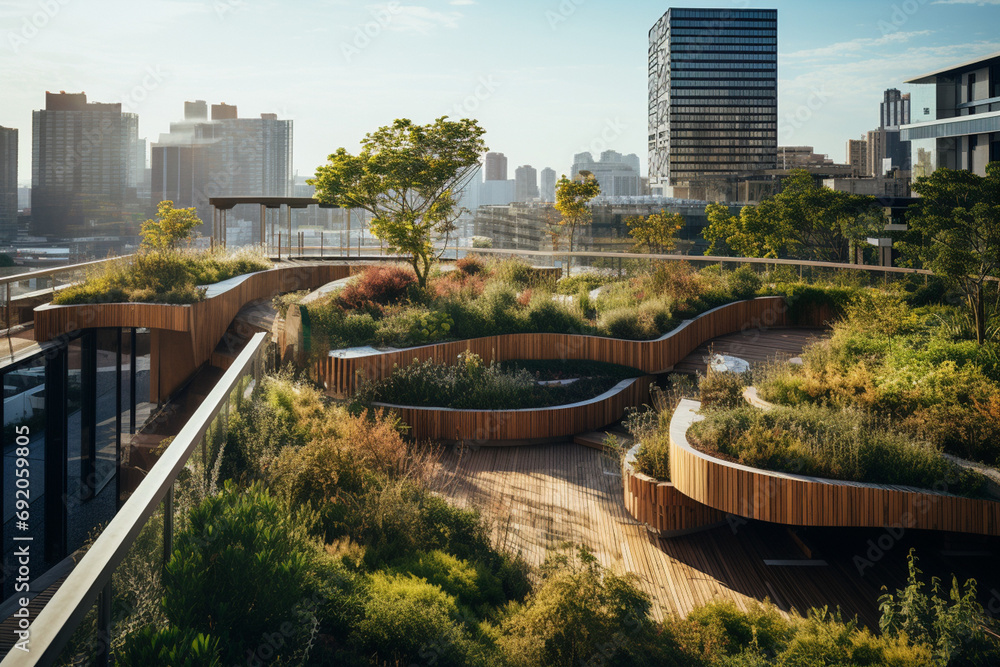 Picture of Landscape architect designing a rooftop garden for an urban building ...