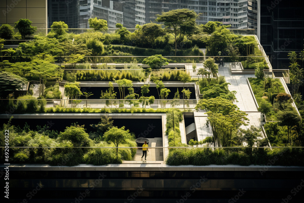 Picture of Landscape architect designing a rooftop garden for an urban building ...
