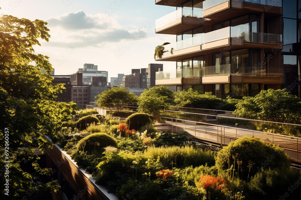 Image showcasing Landscape architect designing a rooftop garden for an urban building ...
