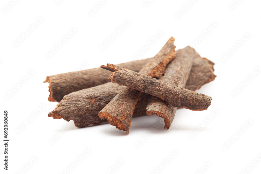 Close-up of Cinnamon stick (Cinnamomum verum) isolated on a white background. Front view Close-up of Cinnamon stick (Cinnamomum verum) isolated on a white background. Front view