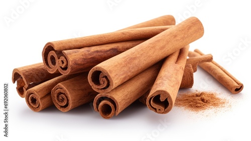 Cinnamon sticks isolated on white background. Culinary and aromatic spice concept.