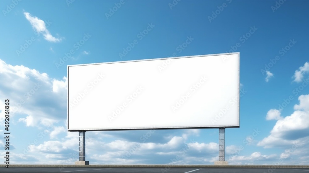 The blue sky and white billboard . The blue sky and white billboard .