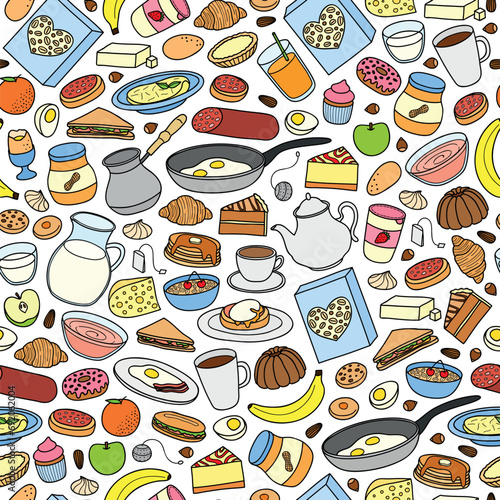 Wallpaper Mural Seamless pattern with breakfast dishes. Torontodigital.ca